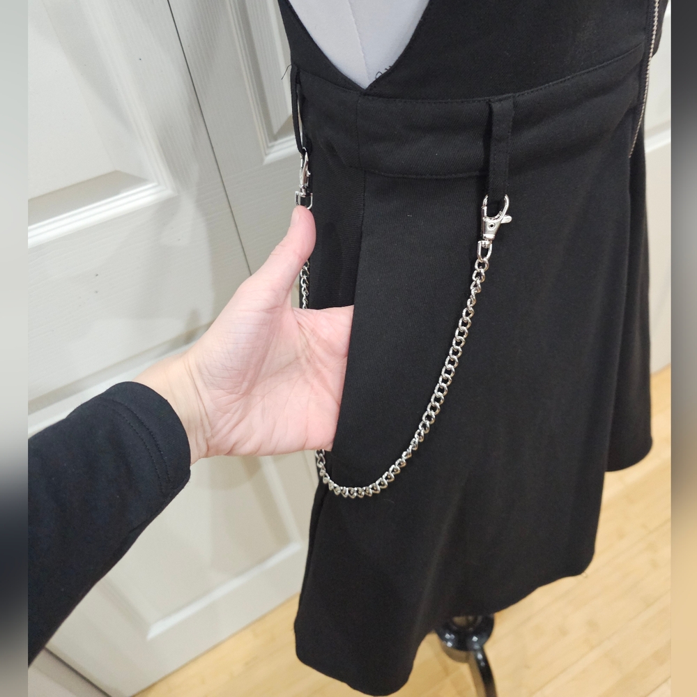 Hot Topic Punk Goth Black O-Ring Zipper & Chain Skirtall Skirt Overall Dress XS - Picture 6 of 16